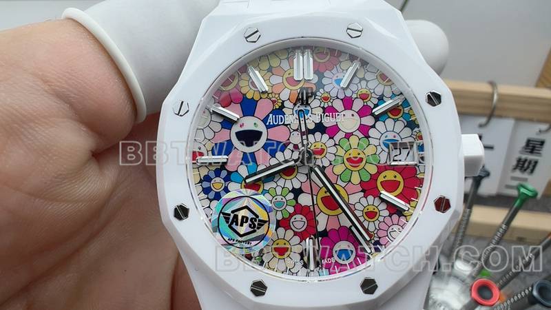 爱彼超级克隆手表APS厂皇家橡树太阳花盘钢带款正面实拍图
