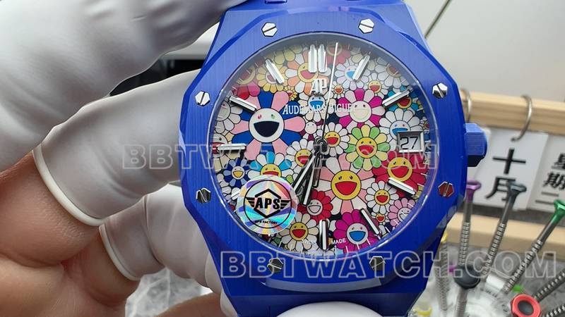 爱彼超级克隆手表APS厂皇家橡树太阳花盘钢带款正面实拍图