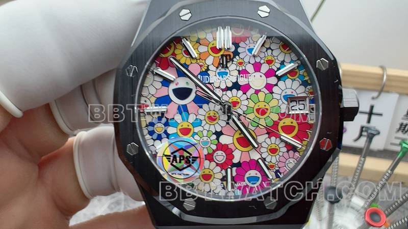 爱彼超级克隆手表APS厂皇家橡树太阳花盘钢带款正面实拍图