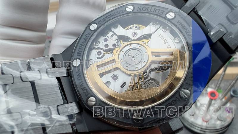 爱彼超级克隆手表APS厂皇家橡树太阳花盘钢带款背面实拍图