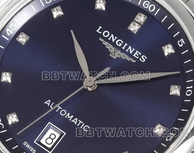 浪琴1:1复刻手表XC厂名匠蓝盘钻时标L888机械机芯钢带款正面实拍图