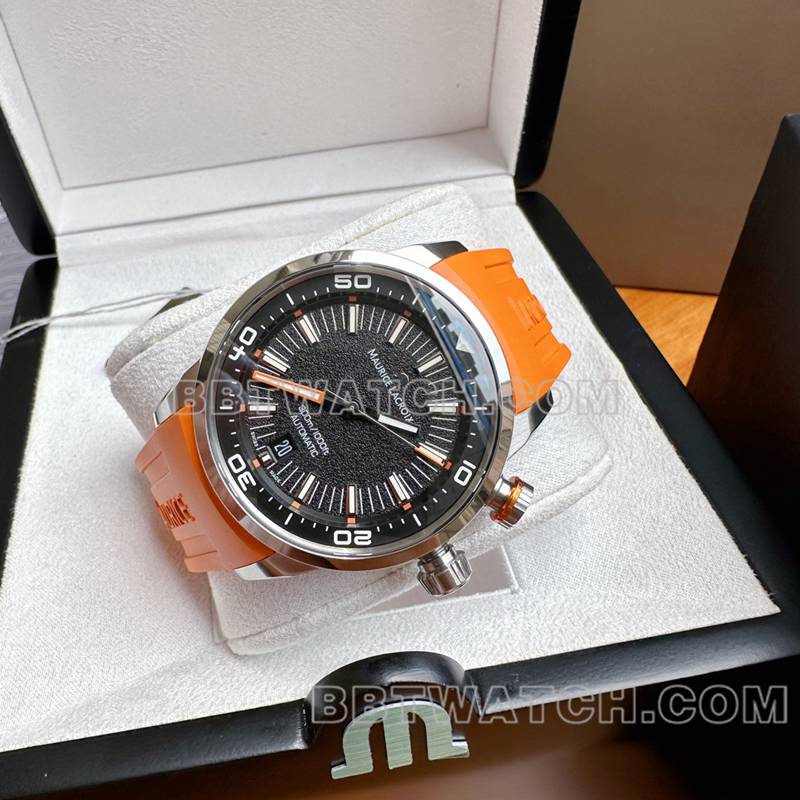 艾美顶级复刻手表原单奔涛S黑盘42mm机械橙色橡胶款正面实拍图