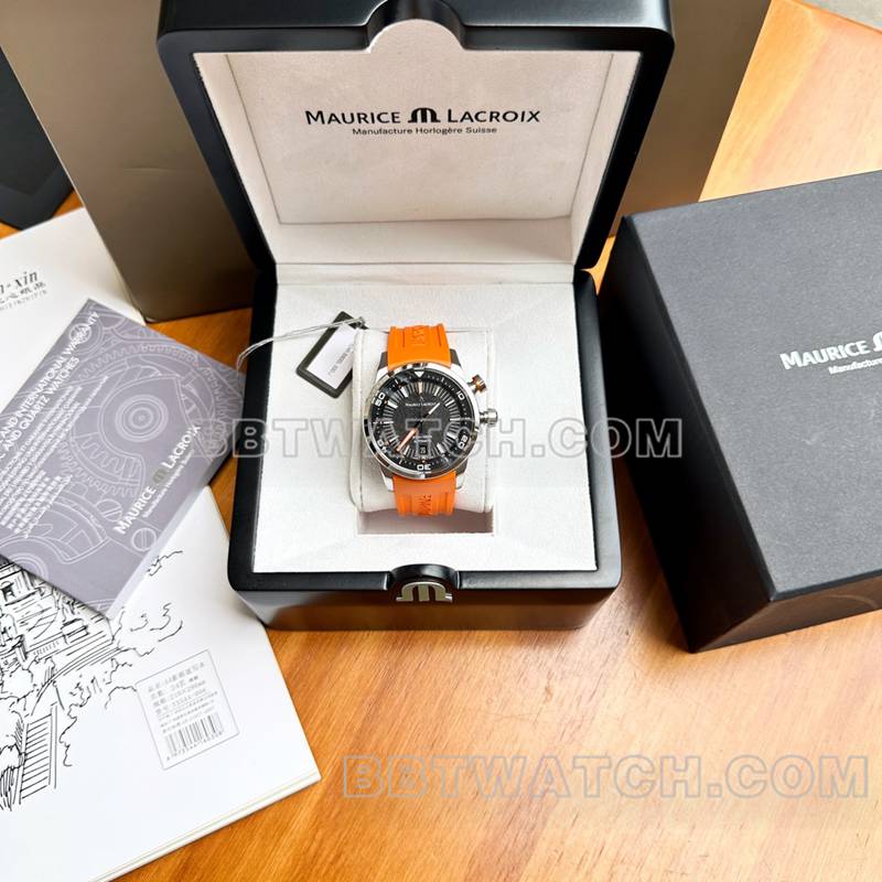 艾美顶级复刻手表原单奔涛S黑盘42mm机械橙色橡胶款正面实拍图