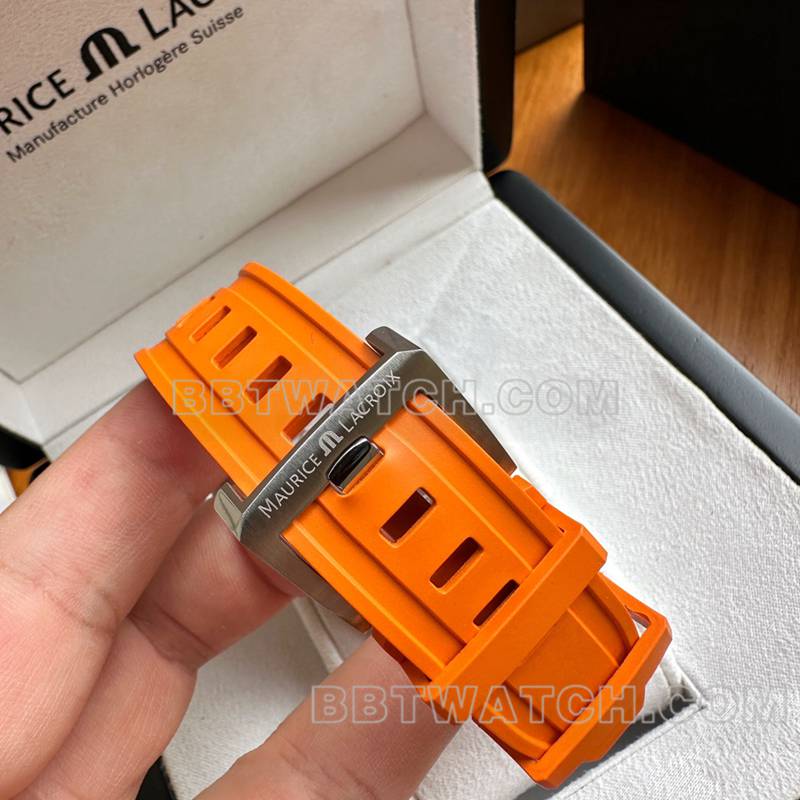 艾美顶级复刻手表原单奔涛S黑盘42mm机械橙色橡胶款表带实拍图