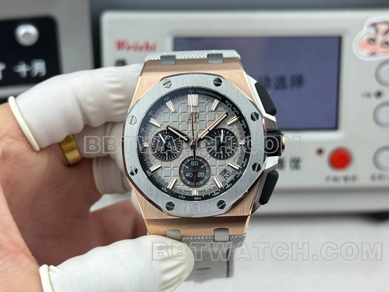 爱彼顶级复刻手表LS厂皇家橡树离岸型43MM灰盘橡胶款26420正面实拍图