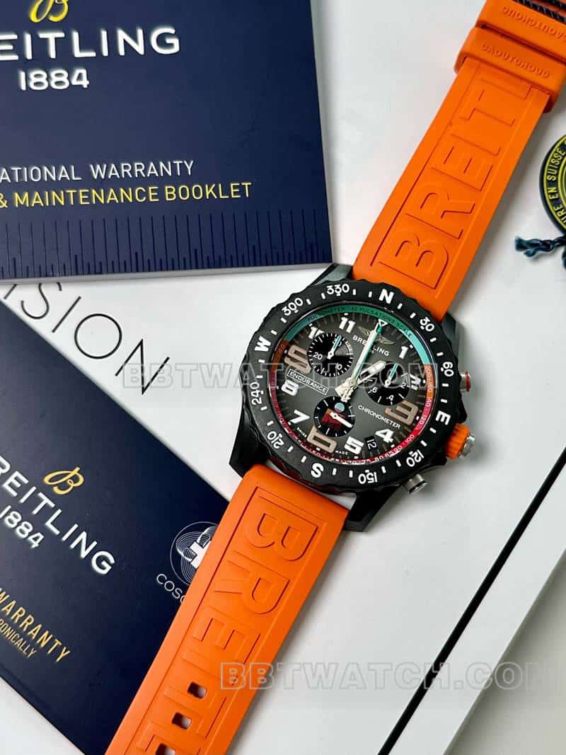 百年灵超级克隆手表原单专业灰盘44mm石英橙色橡胶款正面实拍图