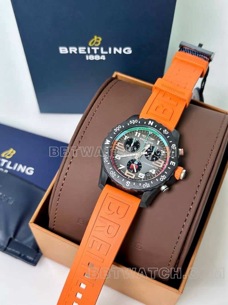 百年灵超级克隆手表原单专业灰盘44mm石英橙色橡胶款正面实拍图