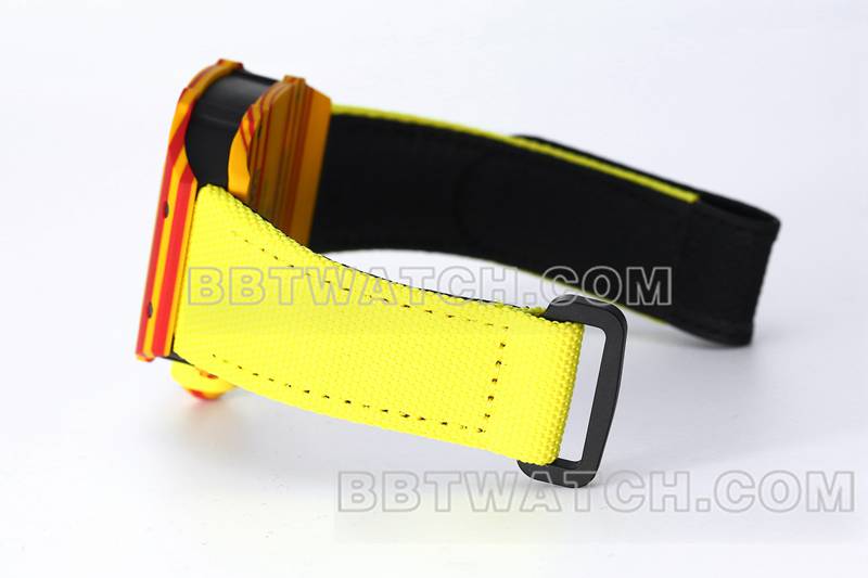Richard Mille meilleures répliques de montres BBS factory tourbillon mécanique caoutchouc jaune bracelet velcro tissé RM27-03 bracelet photo réelle