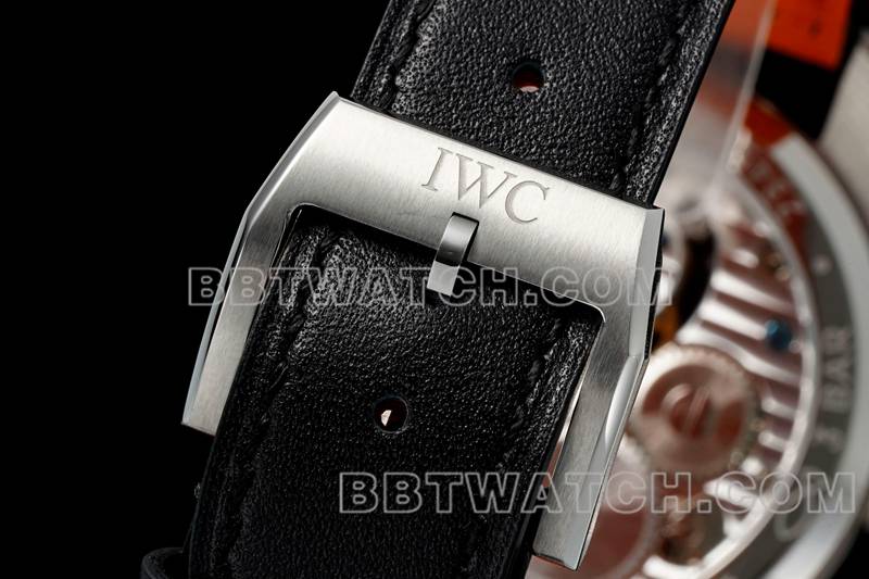 万国1:1复刻手表RMS厂飞行员蓝盘陀飞轮机械皮带款表带实拍图