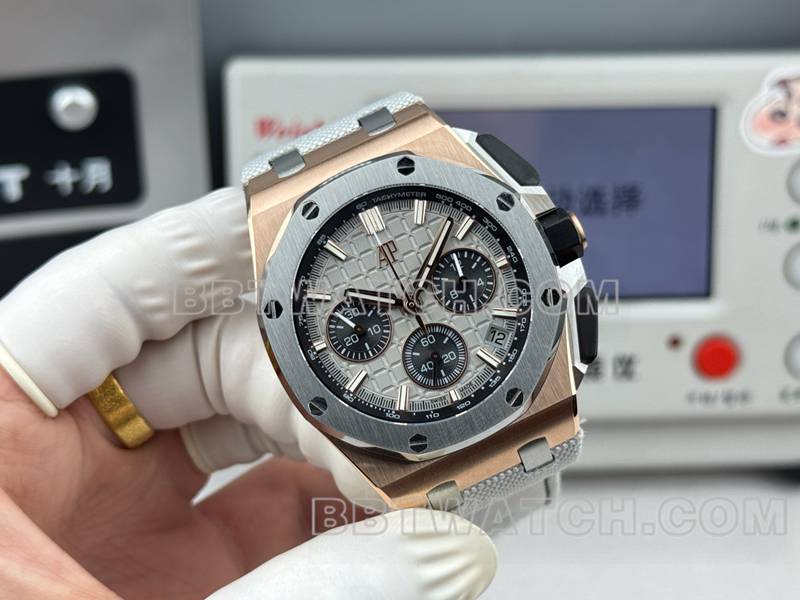 爱彼顶级复刻手表LS厂皇家橡树离岸型43MM灰盘橡胶款26420正面实拍图