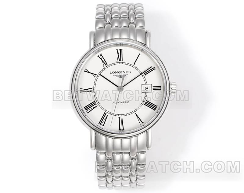 浪琴最优复刻手表XC厂优雅40mm白盘L888机械机芯钢带款正面实拍图