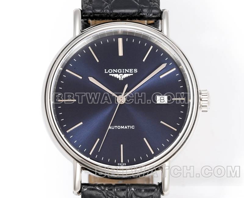 浪琴1:1复刻手表XC厂优雅40mm蓝盘L888机械机芯皮带款正面实拍图