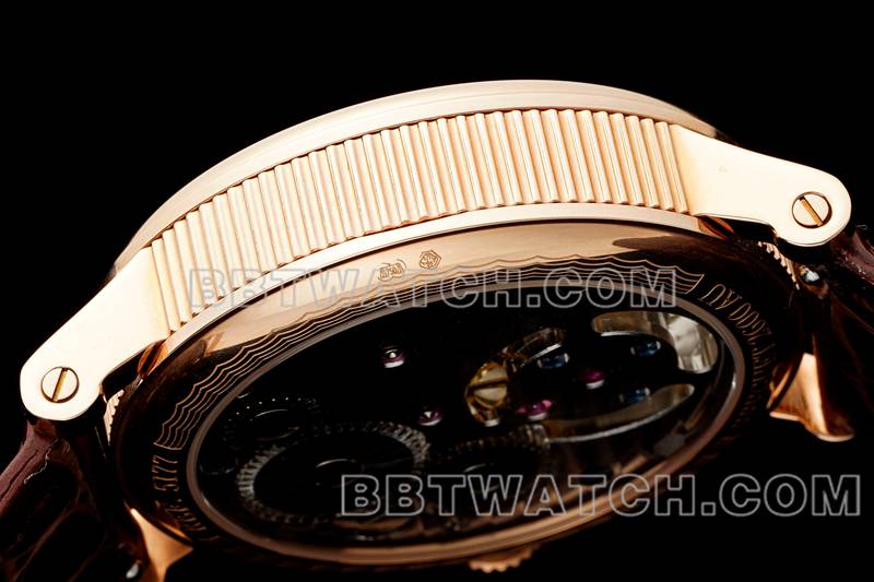 宝玑1:1复刻手表RMS厂经典白盘陀飞轮玫瑰金机械皮带款侧面实拍图