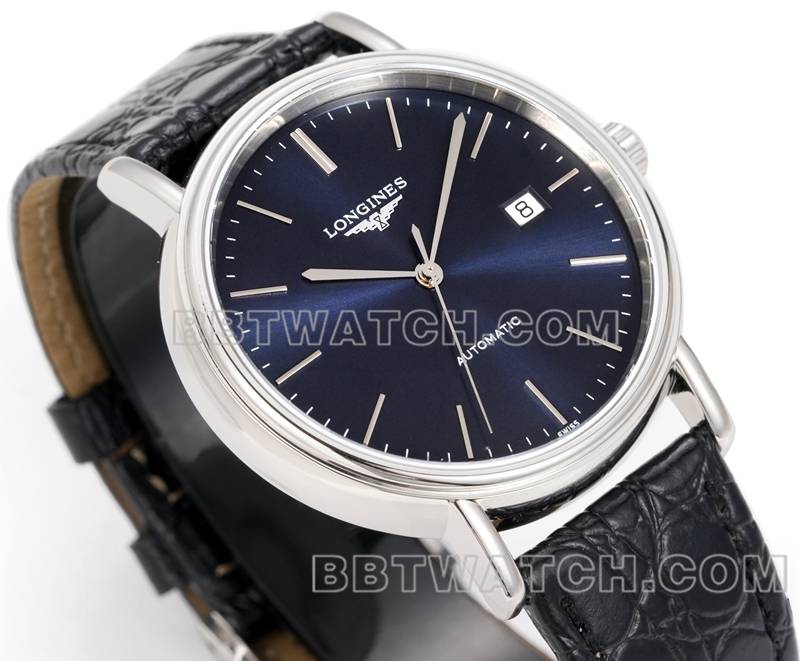 浪琴1:1复刻手表XC厂优雅40mm蓝盘L888机械机芯皮带款正面实拍图