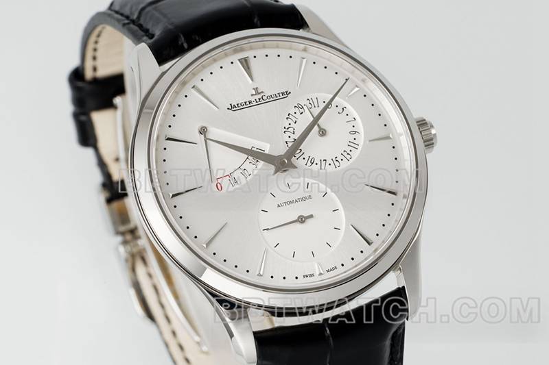 积家最优复刻手表APS厂超薄大师896机芯动力储备机械皮带款正面实拍图