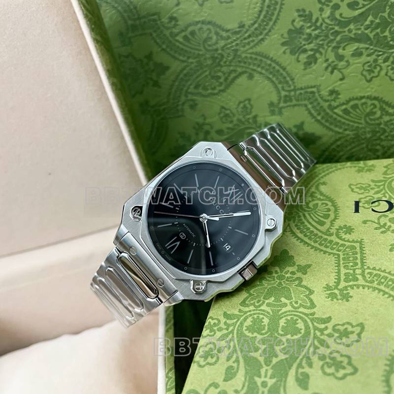 古驰顶级复刻手表黑盘36mm机械钢带款正面实拍图