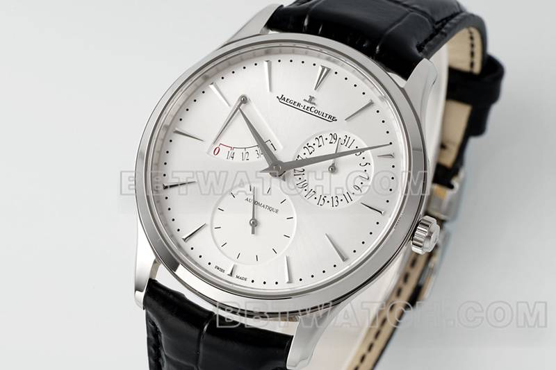 积家最优复刻手表APS厂超薄大师896机芯动力储备机械皮带款正面实拍图