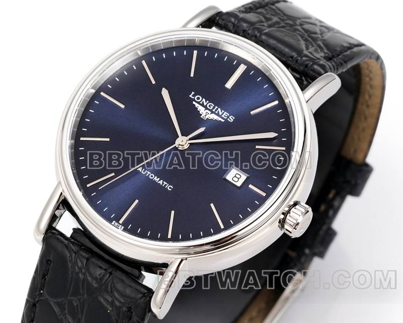 浪琴1:1复刻手表XC厂优雅40mm蓝盘L888机械机芯皮带款正面实拍图