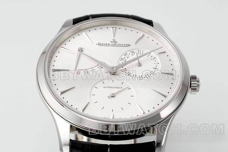 积家最优复刻手表APS厂超薄大师896机芯动力储备机械皮带款正面实拍图