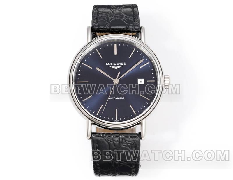 浪琴1:1复刻手表XC厂优雅40mm蓝盘L888机械机芯皮带款正面实拍图