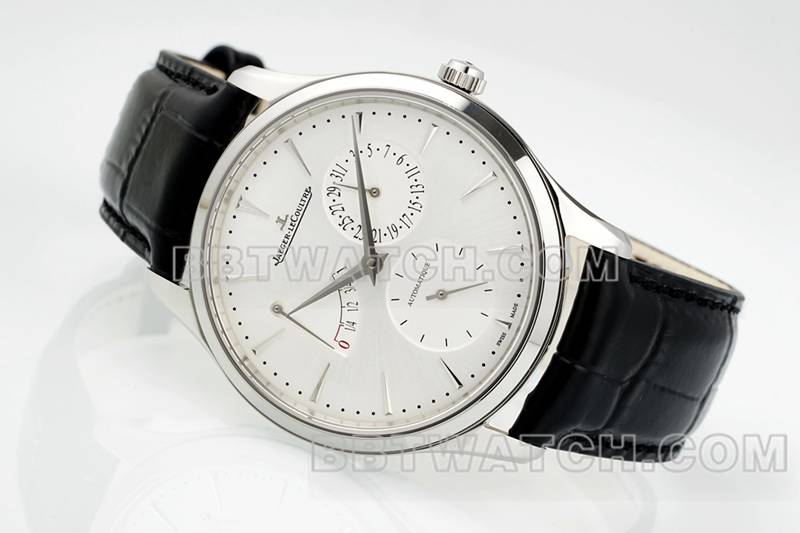 积家最优复刻手表APS厂超薄大师896机芯动力储备机械皮带款正面实拍图