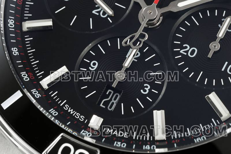 百年灵最佳复刻手表TF厂机械计时黑盘44mm钢带款正面实拍图