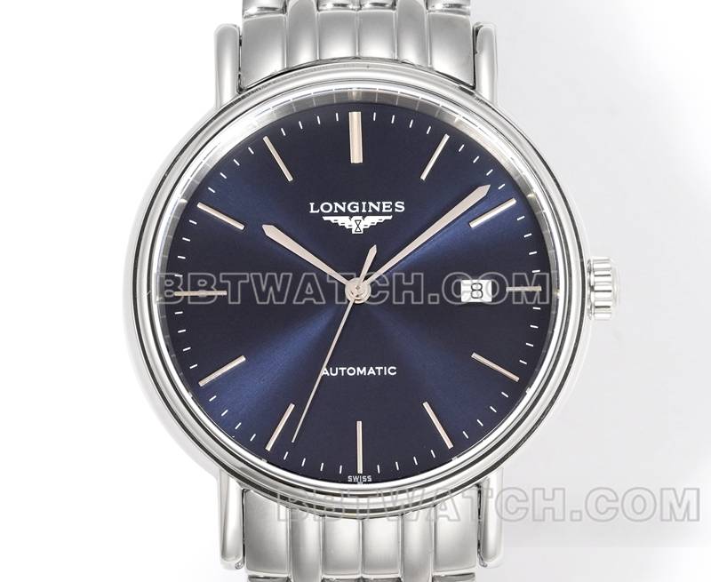 浪琴超级克隆手表XC厂优雅40mm蓝盘L888机械机芯钢带款正面实拍图