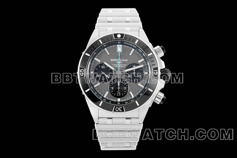 Breitling top replica watches TF Factory Mechanical Chronograph Gray Plate 44mm Steel Strap models front real picture