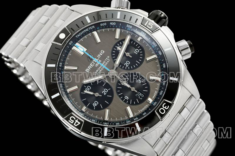 Breitling top replica watches TF Factory Mechanical Chronograph Gray Plate 44mm Steel Strap models front real picture