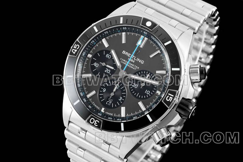 Breitling top replica watches TF Factory Mechanical Chronograph Gray Plate 44mm Steel Strap models front real picture