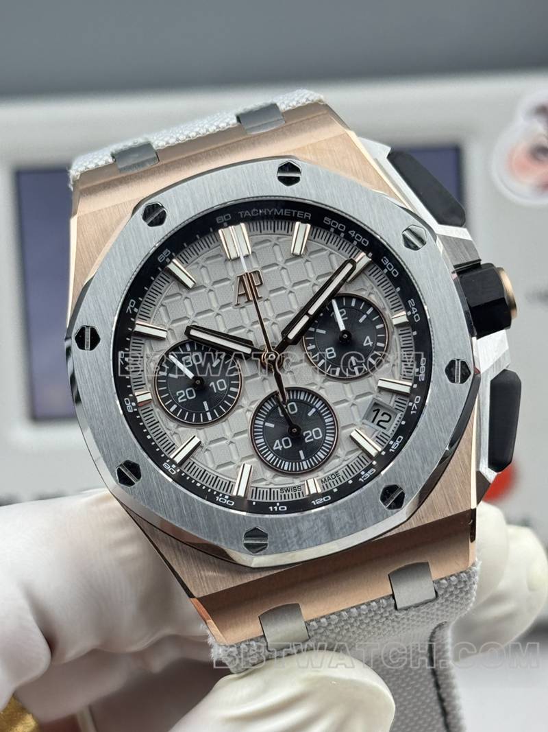 爱彼顶级复刻手表LS厂皇家橡树离岸型43MM灰盘橡胶款26420正面实拍图