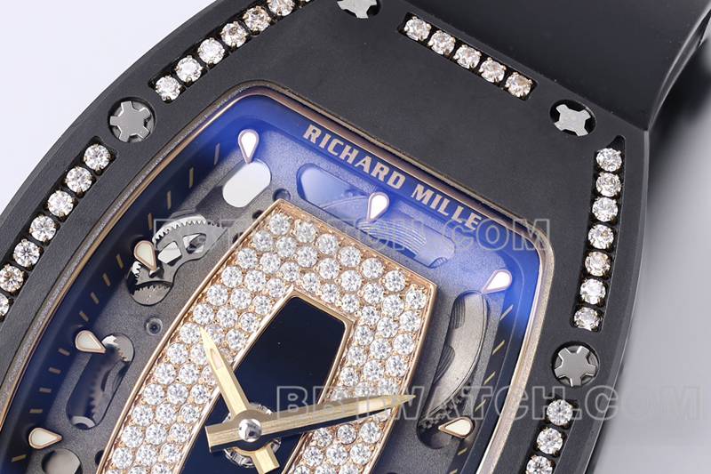 理查德米勒最优复刻手表ZF厂黑陶瓷镶钻机械手表RM07-1正面实拍图