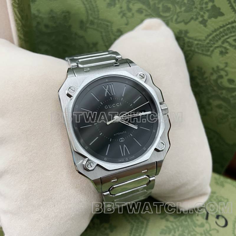 古驰顶级复刻手表黑盘36mm机械钢带款正面实拍图