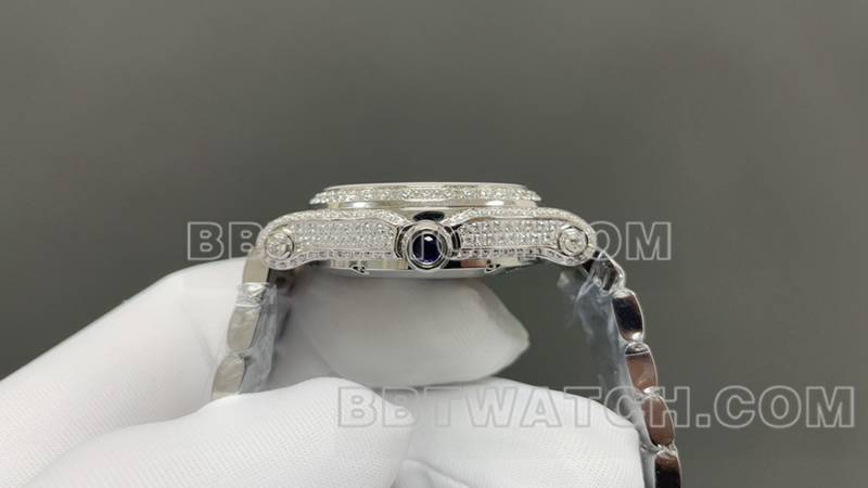 萧邦最优复刻手表YF厂快乐钻银色满天星2892机械机芯钢带款侧面实拍图