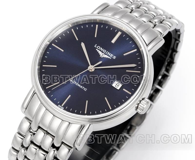 浪琴超级克隆手表XC厂优雅40mm蓝盘L888机械机芯钢带款正面实拍图