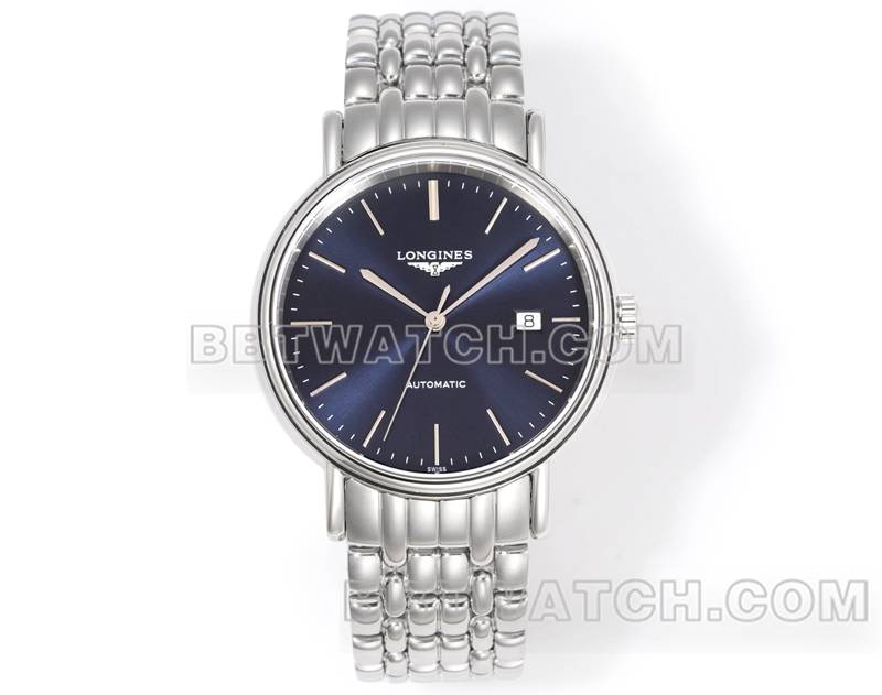 浪琴超级克隆手表XC厂优雅40mm蓝盘L888机械机芯钢带款正面实拍图