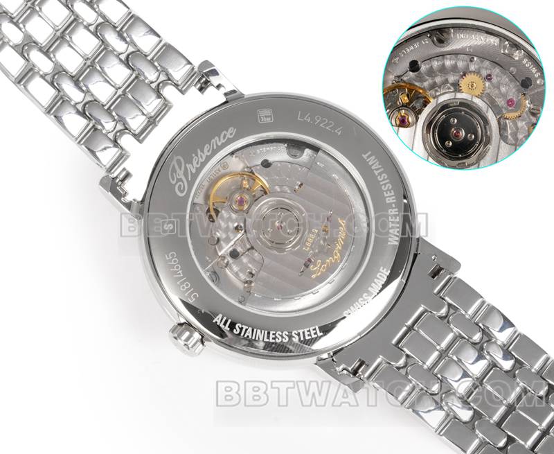 浪琴超级克隆手表XC厂优雅40mm蓝盘L888机械机芯钢带款背面实拍图