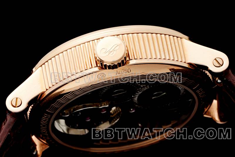 宝玑最佳复刻手表RMS厂经典银白盘陀飞轮玫瑰金机械皮带款侧面实拍图