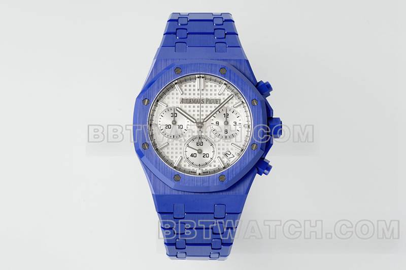 爱彼最优复刻手表APS厂皇家橡树银白盘机械蓝色钢带款26240正面实拍图