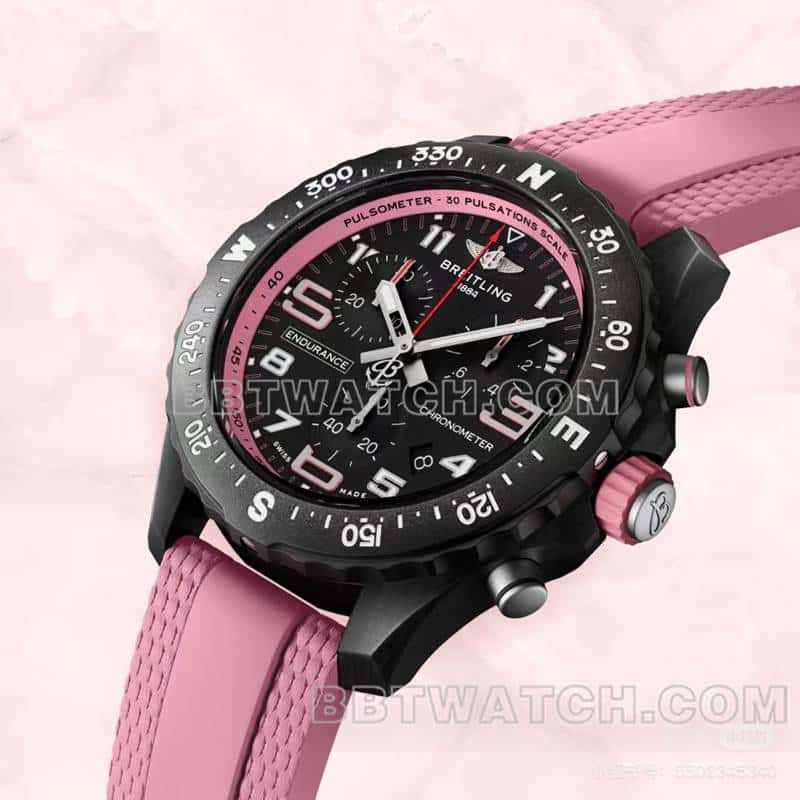 Breitling 1:1 réplique montres original single professional black disc 38mm quartz pink rubber models front real picture