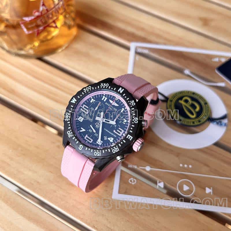 Breitling 1:1 réplique montres original single professional black disc 38mm quartz pink rubber models front real picture