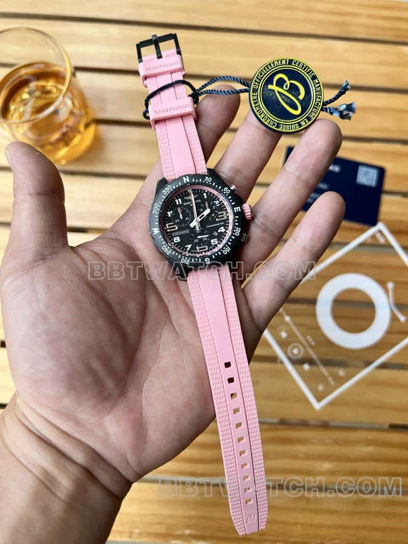 Breitling 1:1 réplique montres original single professional black disc 38mm quartz pink rubber models front real picture