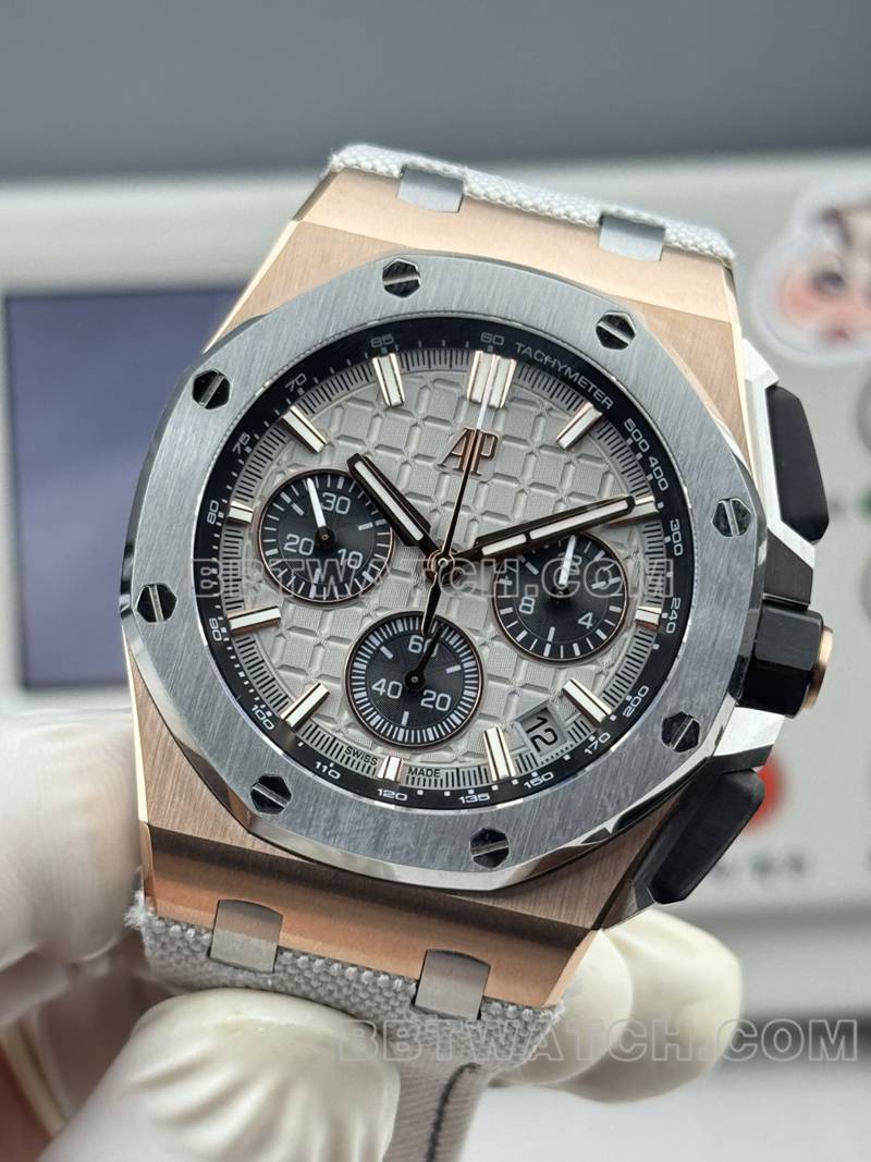 爱彼顶级复刻手表LS厂皇家橡树离岸型43MM灰盘橡胶款26420正面实拍图