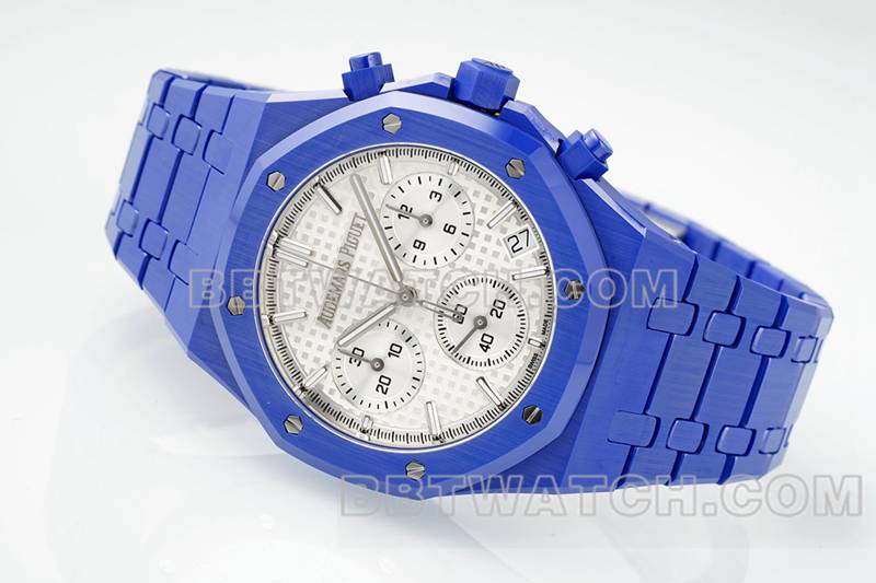 爱彼最优复刻手表APS厂皇家橡树银白盘机械蓝色钢带款26240正面实拍图