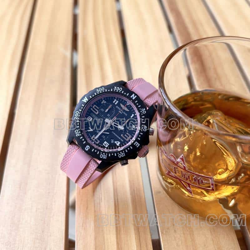 Breitling 1:1 réplique montres original single professional black disc 38mm quartz pink rubber models front real picture