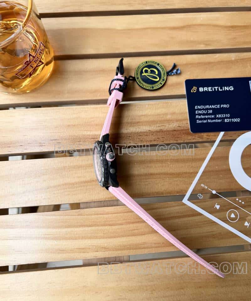 Breitling 1:1 réplique montres original single professional black disc 38mm quartz pink rubber models side real picture