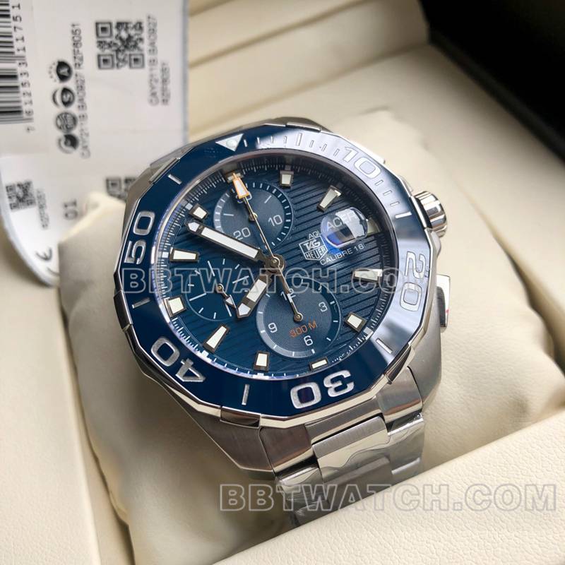 泰格豪雅超级克隆手表竞潜蓝盘43mm计时7750机械机芯钢带款正面实拍图