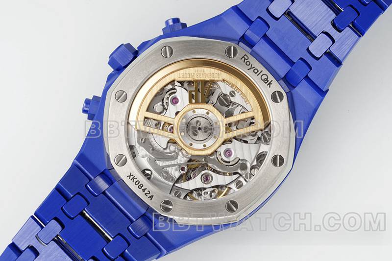 爱彼最优复刻手表APS厂皇家橡树银白盘机械蓝色钢带款26240背面实拍图