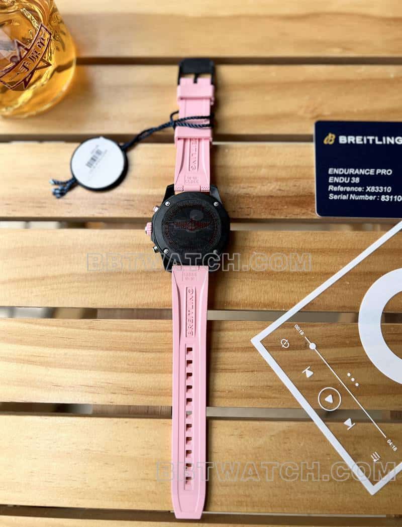 Breitling 1:1 réplique montres original single professional black disc 38mm quartz pink rubber models back real picture