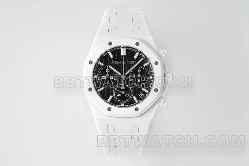 爱彼1:1复刻手表APS厂皇家橡树黑盘机械白色钢带款26240正面实拍图